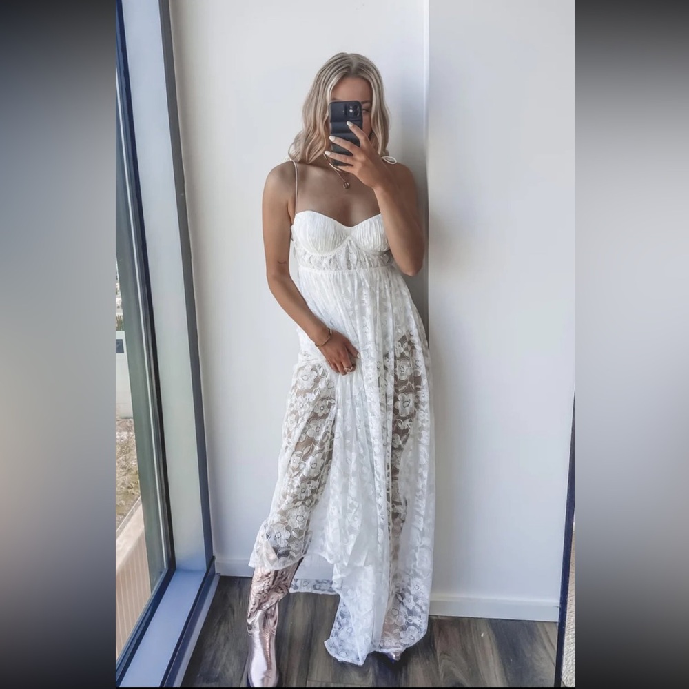 Free People x For Love and Lemons Lorena Lace Ethereal Bodysuit Maxi Dress $266